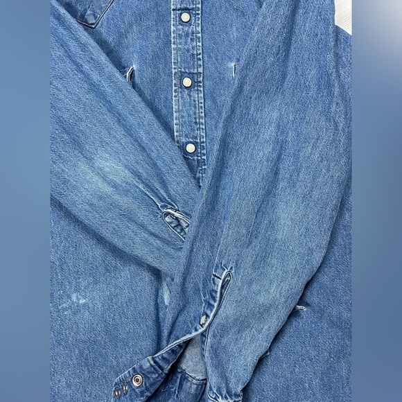 Vintage Saddle King Western Denim Shirt – Pearl Snap, Long Sleeve - Picture 11 of 16